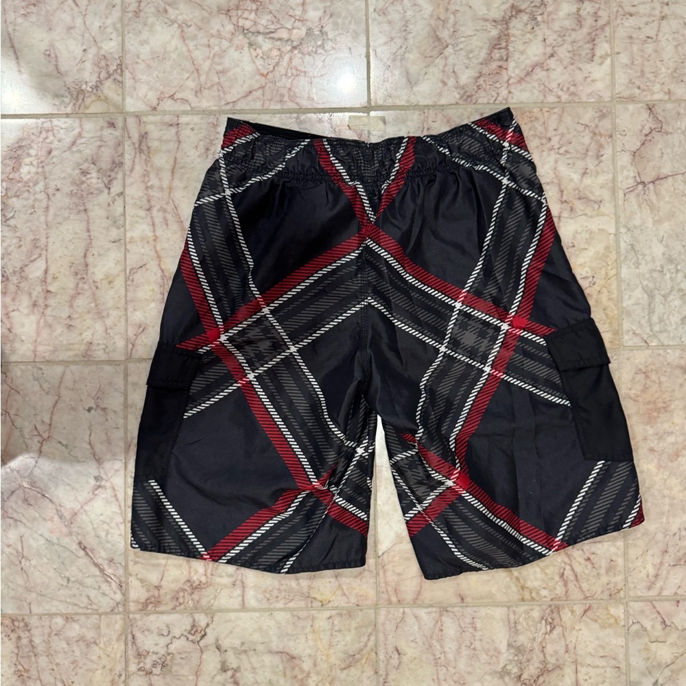 Plaid Black and Red Swimming Trunks